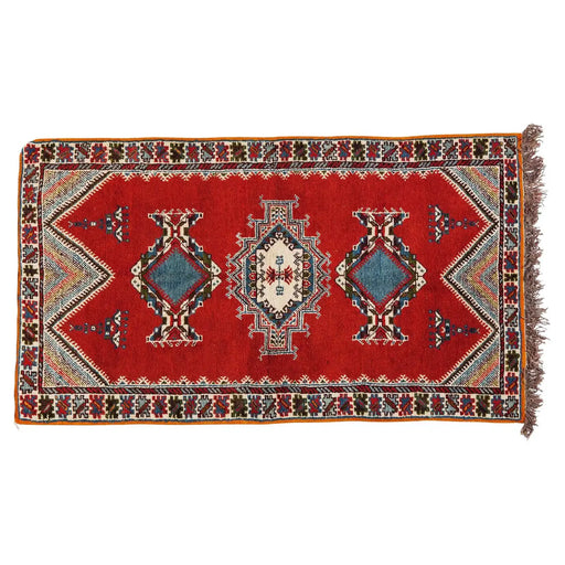 Moroccan Tribal Handwoven Wool Geometrical Diamond Design Red Rug or Carpet