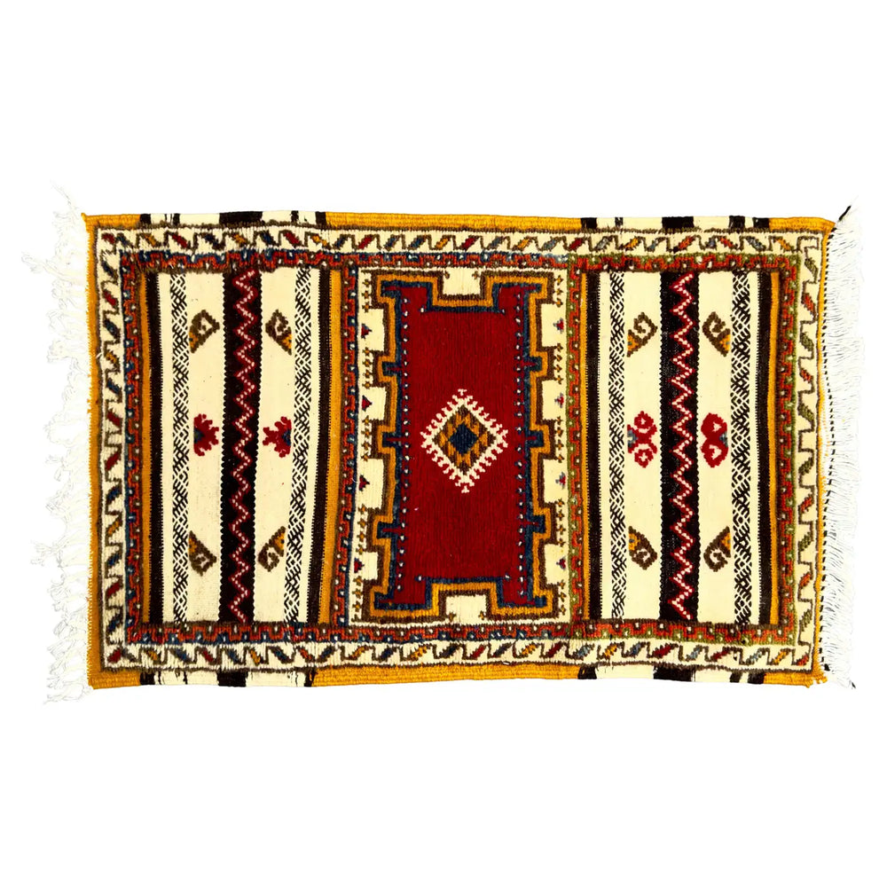 Boho Chic Moroccan Handwoven Geometrical Wool Rug or Carpet