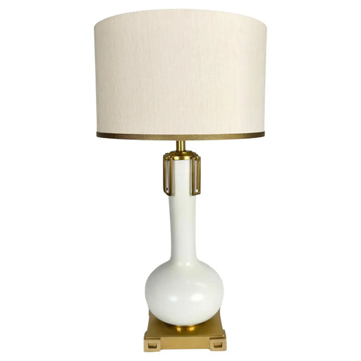Frederick Cooper Mid Century Modern White Porcelain and Brass Table Lamp