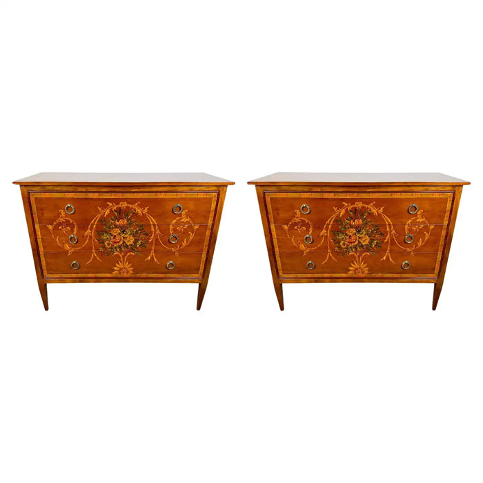 Italian Neo-Classical Marquetry Chest of Drawers, Commode or Nightstand, a Pair