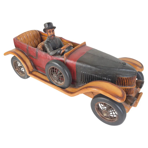 Antique 1913 Model Touring Car and Driver Wooden Hand Painted Sculpture