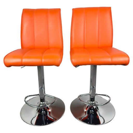 Modern Orange Faux Leather & Chrome Swivel Bar or Kitchen Stool, a Pair