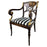 Italian Regency Style Side Chair, Ebonized with Gold Finish & Stripe upholstery