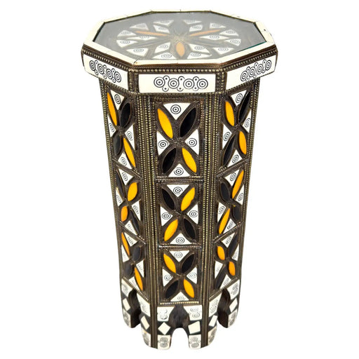 Moroccan Handmade Bone & Bronze Inlay Octagonal Side Table