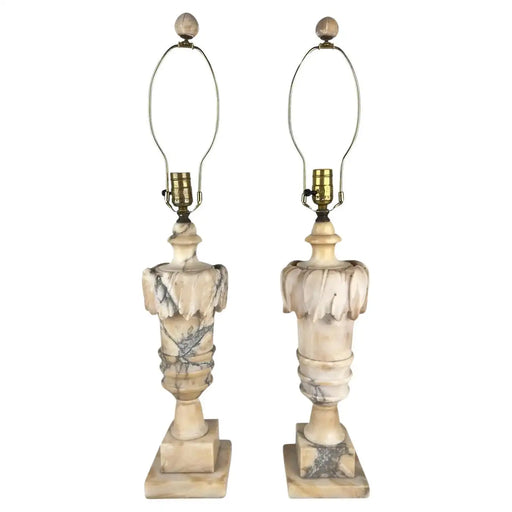 Italian Neoclassical Style Carrara Alabaster Marble Lamp, a Pair