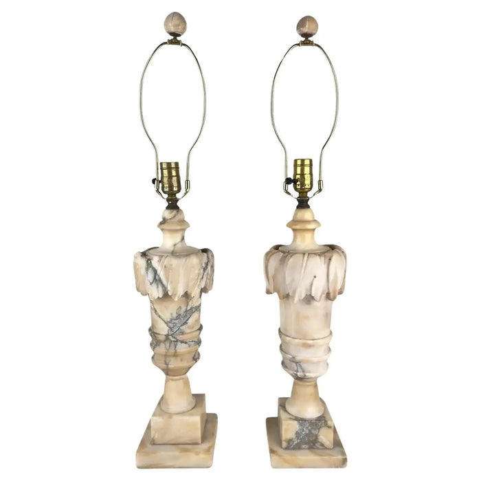 Italian Neoclassical Style Carrara Alabaster Marble Lamp, a Pair