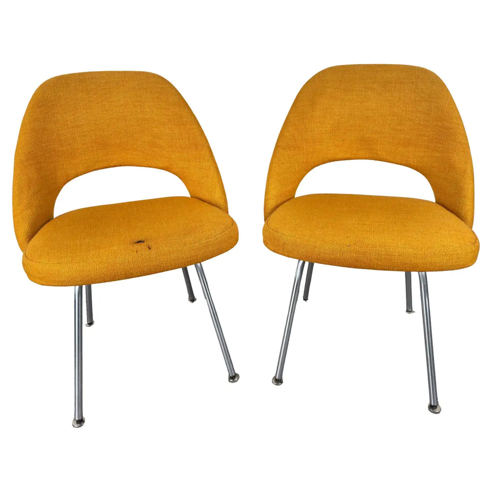 Eero Saarinen for Knoll MCM Tumeric Orange Uphostery Side Chair, a Pair