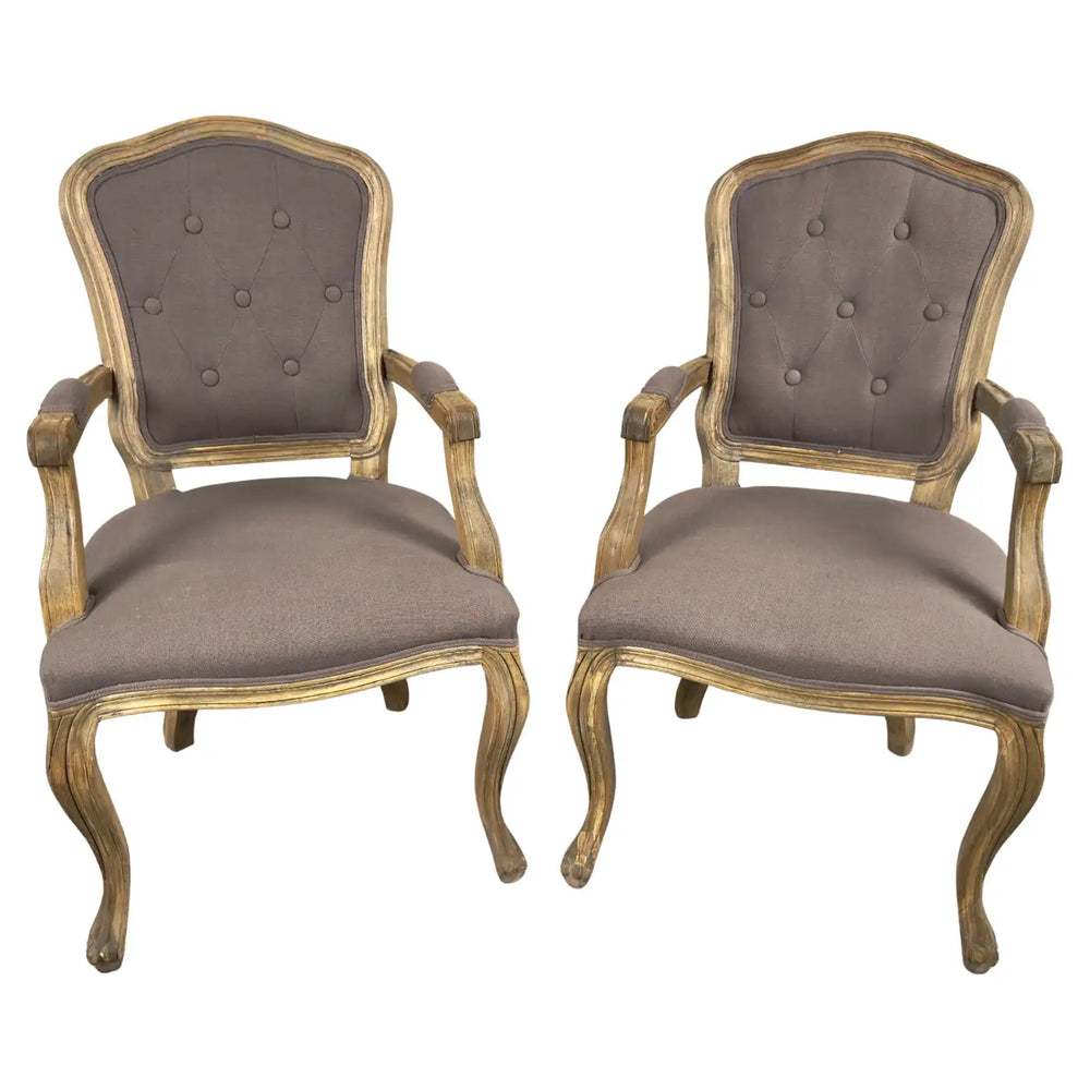 French Country Louis XV Style Lavender Grey Upholstery Bergere Chair, a Pair