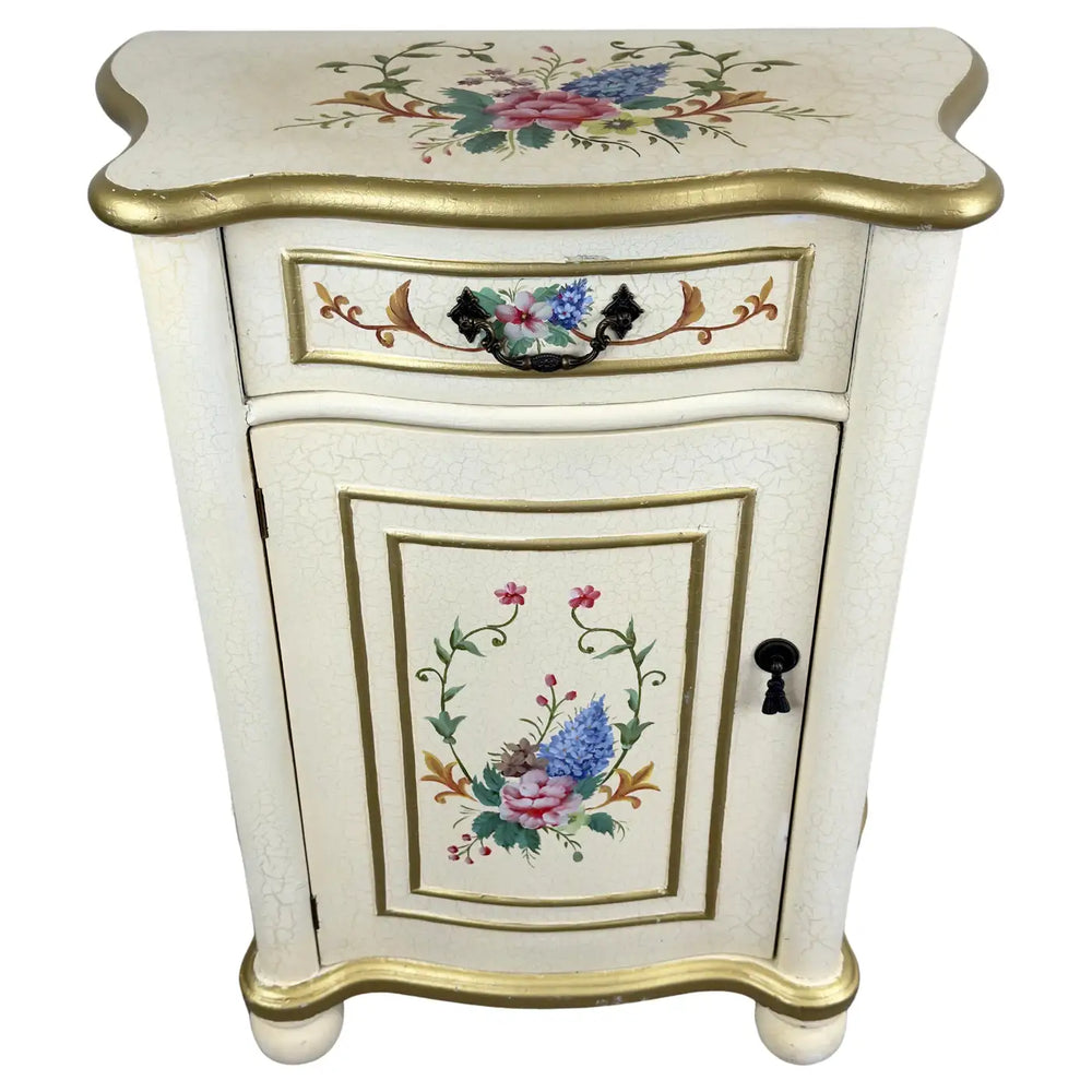 French Provincial Style Off white Nightstand with Floral Motif