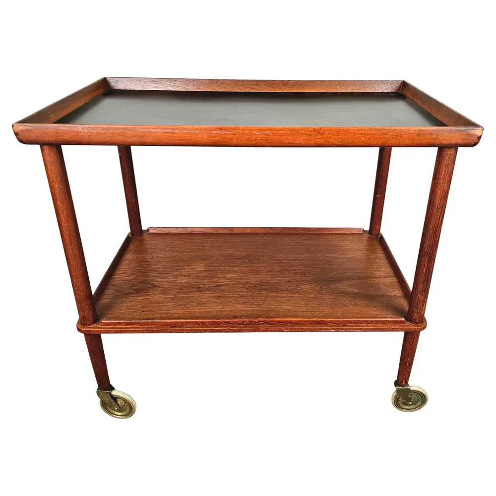 Mid-Century Modern Danish Teak Rolling Table Bar Cart After Poul Hundevad