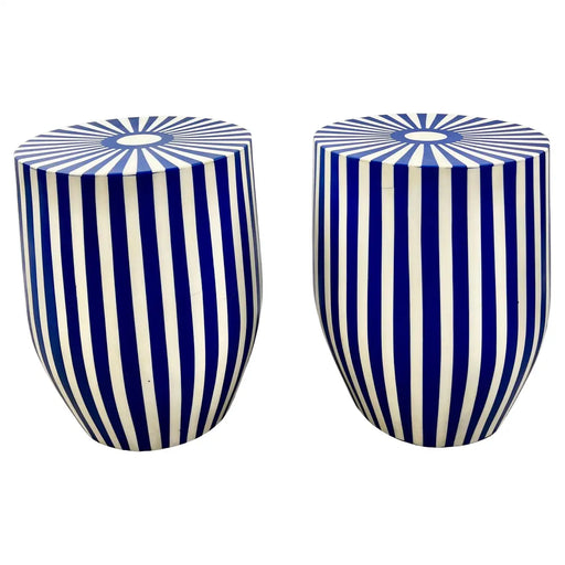 Art Deco Style Blue & White Cylindrical Resin Side, End Table or Stool, a Pair