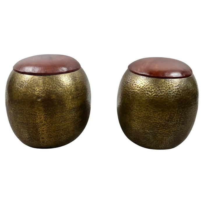 Mid-Century Modern Style Bronze Ottoman or Stool with Leather Top, a Pair