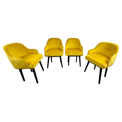 Mid Century Modern Style Yellow Velvet & Ebony Dining or Side Chair, Set of 4