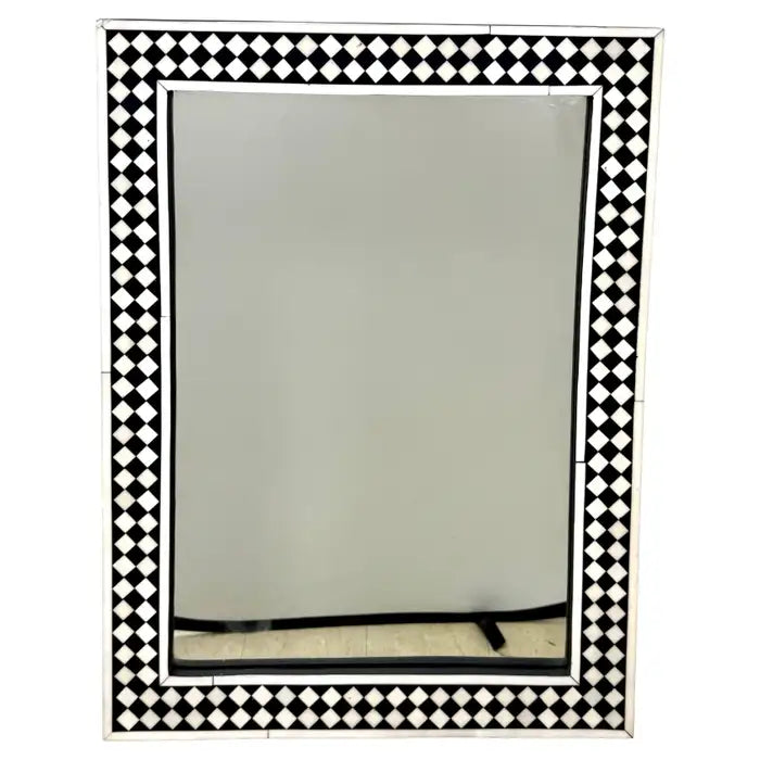 Art Deco Style Black & White Resin Diamond Design Wall or Console Mirror, a pair