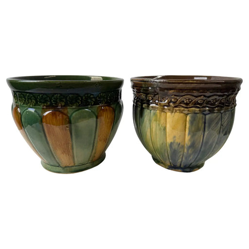 Art Nouveau Majolica Weller Art Pottery Planter or Jardiniere, a Compatible Pair