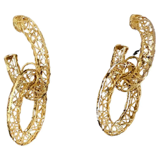 18K Gold Filigree Loop Dangle Earrings In the manner of Buccellati