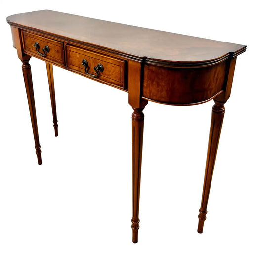 English Georgian Hepplewhite Style Two-Drawer Console Table Mahogany & Walnut