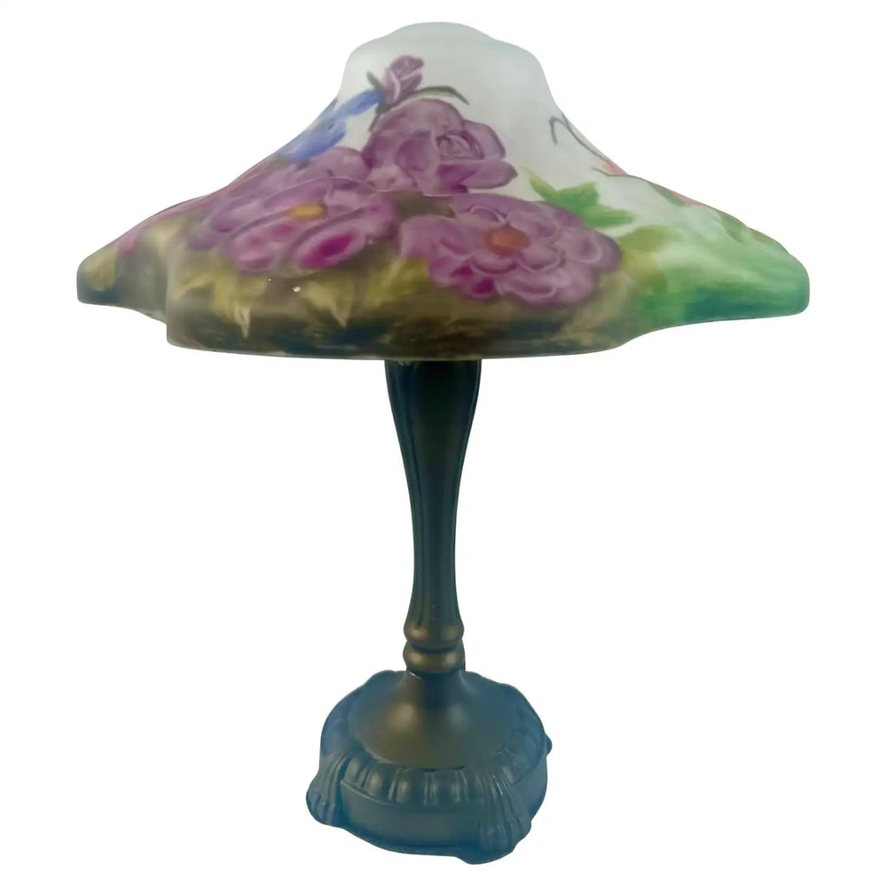 Pairpoint Puffy Style Hand-Painted Floral Table Lamp with Bronze-Finish Base