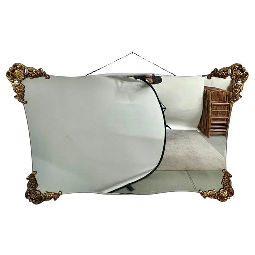 Mid-Century Italian Baroque Revival Wall Mirror with Gilded Rocaille Corners
