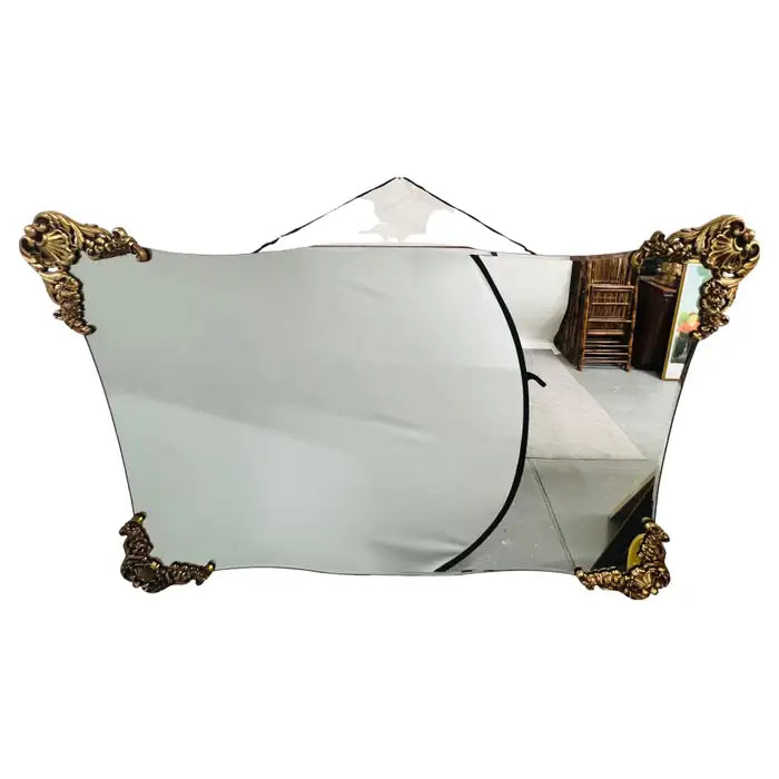 Mid-Century Italian Baroque Revival Wall Mirror with Gilded Rocaille Corners