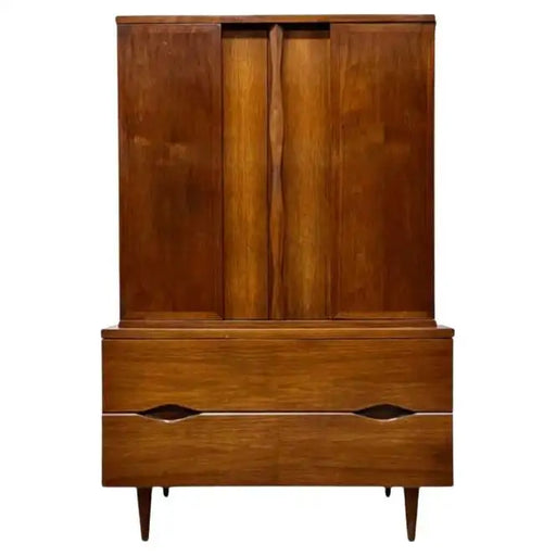Mid-Century Modern American of Martinsville Walnut High Boy Dresser or Armoire