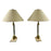 Mid-Century Modern Brass Table Lamp w Marble Base & Original Fabric Shade, Pair