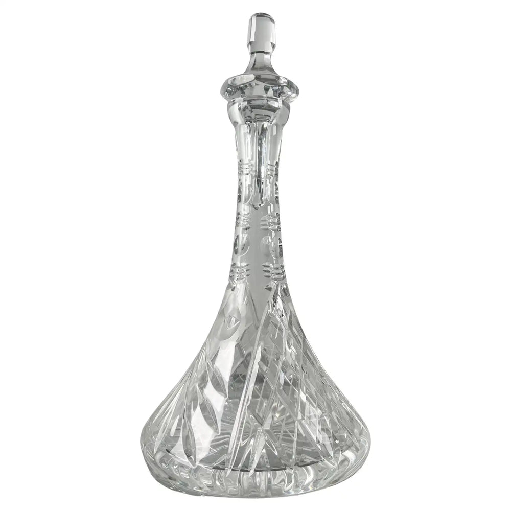 Classic European Cut Crystal Decanter with Faceted Stopper, 14″ H