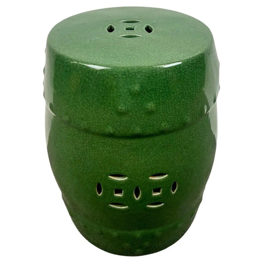 Vintage Chinoiserie Emerald Green Glazed Ceramic Drum Garden Stool or Pedestal