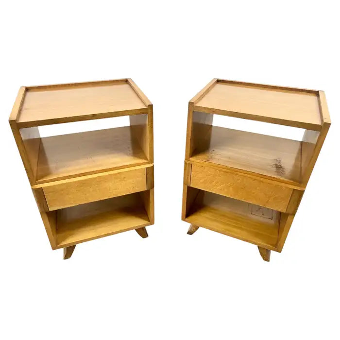 Mid-Century Modern R-Way Birdseye Maple Nightstand or End Table , a Pair