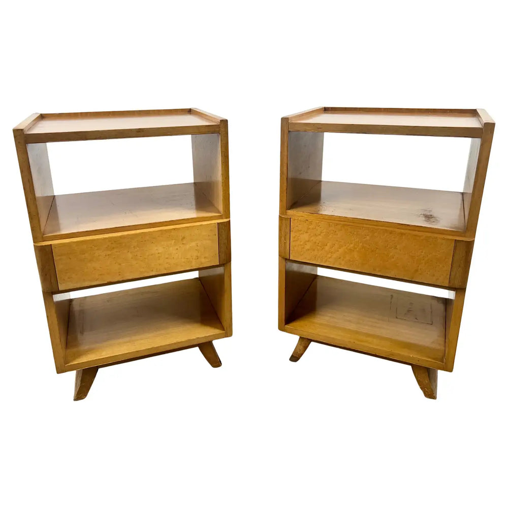 Mid-Century Modern R-Way Birdseye Maple Nightstand or End Table , a Pair