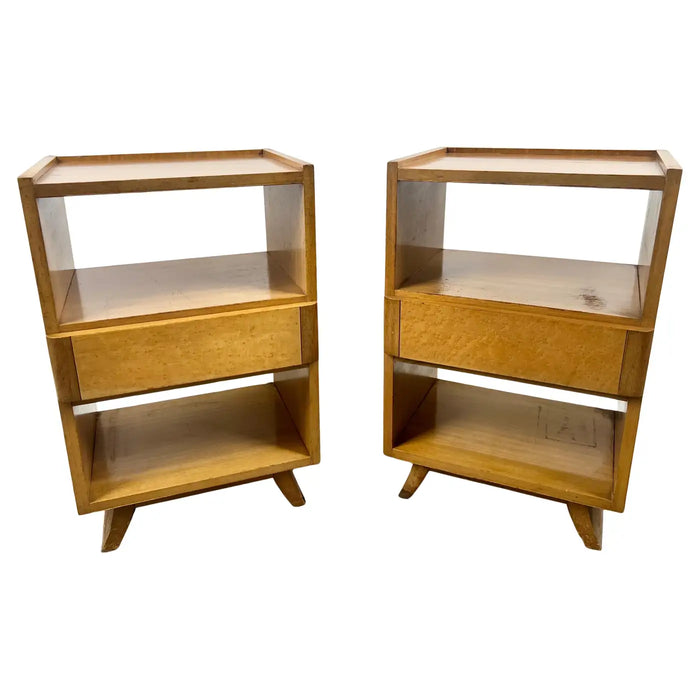 Mid-Century Modern R-Way Birdseye Maple Nightstand or End Table , a Pair