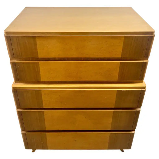 Mid-Century Modern R-Way Birdseye Maple Highboy Chest of 5 Drawers
