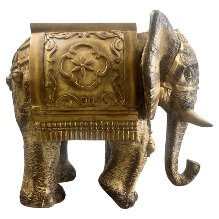 Large Sculptural Elephant Table Base in Carved resin w Antique Gilt Finish
