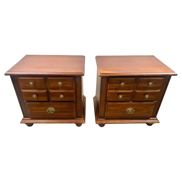 Traditional American Broyhill Cherry Wood 2 Drawers Nightstand, a Pair