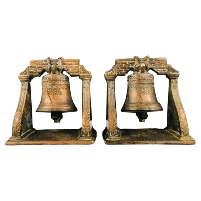Medieval Antique Cast Bronze Mission Bell Sculpture Bookend, a Pair