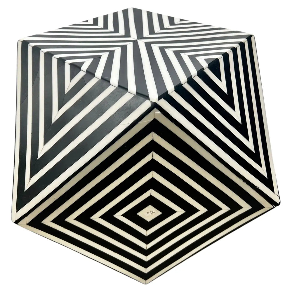 Art Deco Style Sculptural Resin Black & White Pedestal , Side End Table or Stool