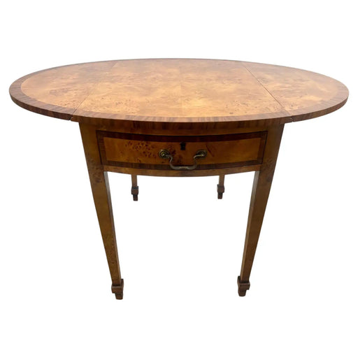 English George III Style Pembroke Burl Wood Table w Twin Drop-leaf Sides