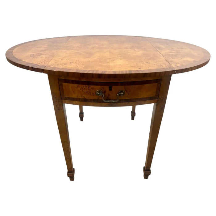 English George III Style Pembroke Burl Wood Table w Twin Drop-leaf Sides