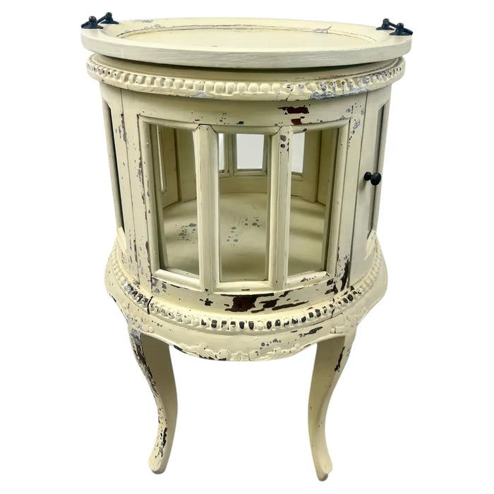 French Louis XV Provincial Style Distressed Off-white Serving Table w Tray