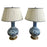 Oriental Chinese Ming Dynasty Style Blue & White Table Lamp w Org Shades, A pair