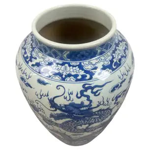 Imperial Chinese Qing Dynasty Style Blue & White Dragon Porcelain Vase