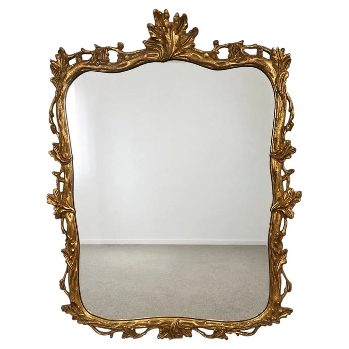 Hollywood Regency Style Maitland Smith Gilt Oak Leaves Rectangular Wall Mirror
