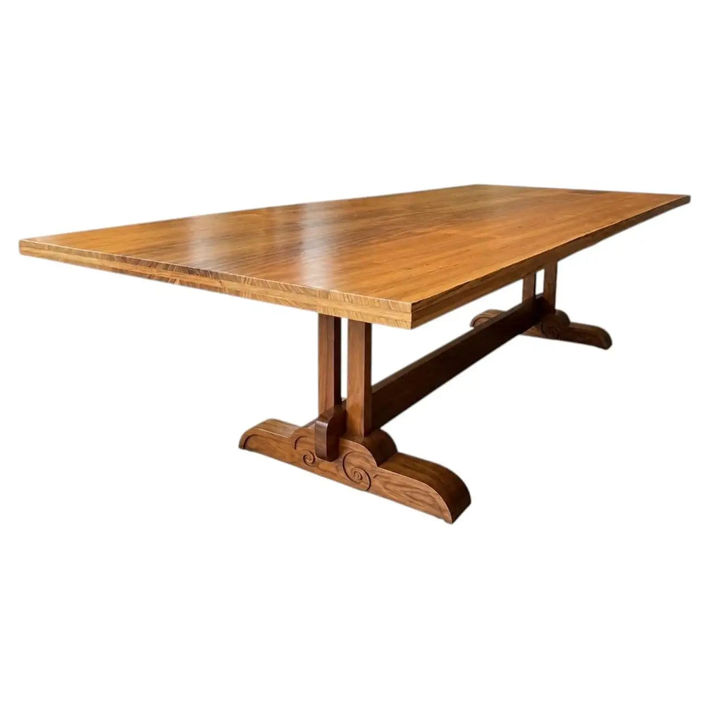 Monumental 10-Foot Arts & Crafts Sculptural Solid Walnut Trestle Dining Table