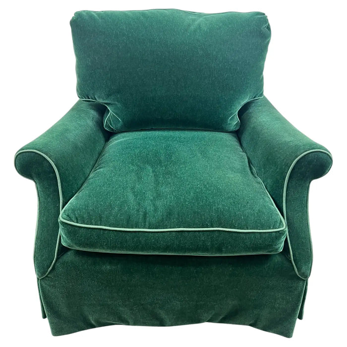 Hollywood Regency Style Custom Overstuffed Emerald Velvet Armchair