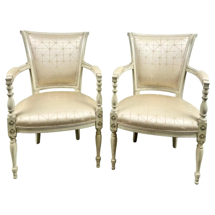 French Academic Revival Louis XVI Style Off-White Painted Chair C 1930's, a Pair
