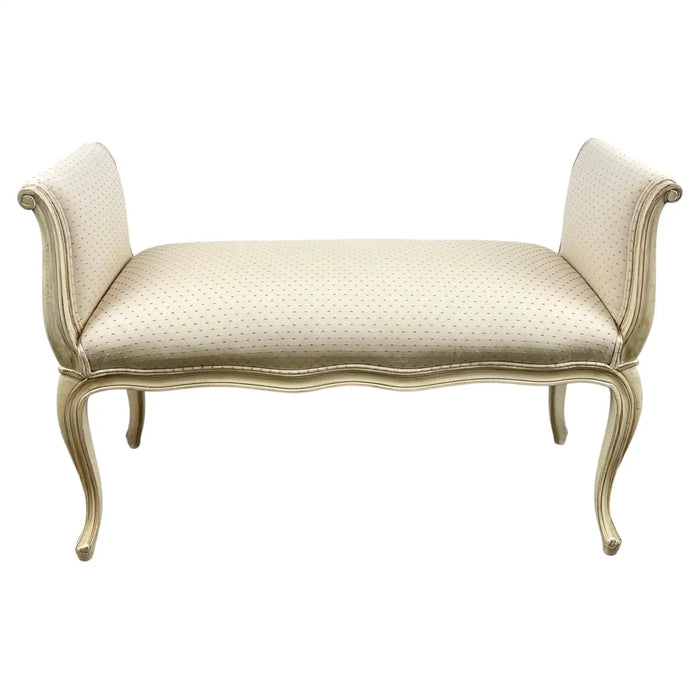 20th C French Louis XV Style Off-White & Beige Upholstered Bench or Window Seat