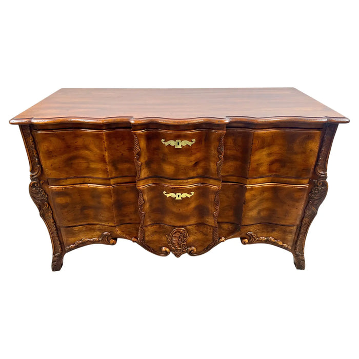John Widdicomb French Provincial Bombe Serpentine Burl Walnut Commode Dresser