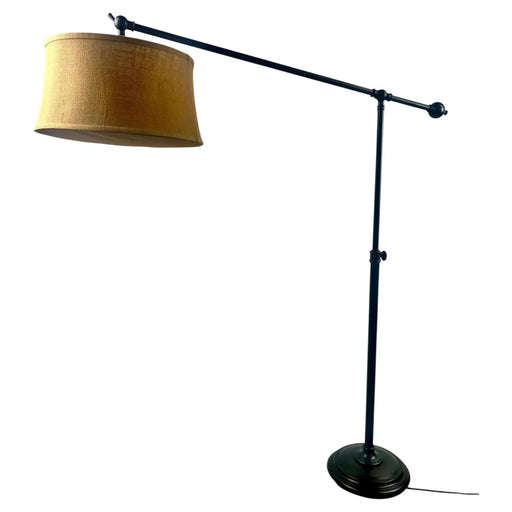 Industrial Style Adjustable Cantilever Arm Floor Lamp with Burlap Drum Shade
