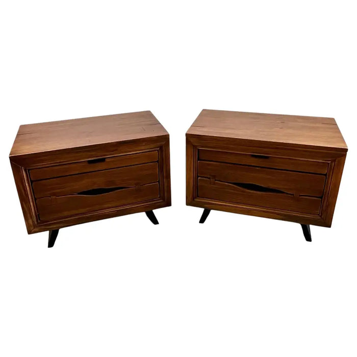 Rustic Contemporary Brazilian Pine Nightstand w/ Hidden Organizer Tray, a Pair