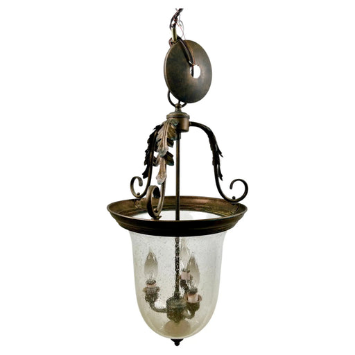 French Regency Style Bell Jar Pendant with Seeded Glass and Acanthus Leaf Bronze